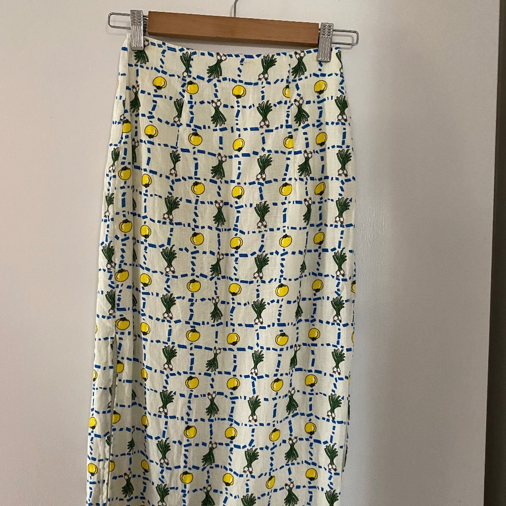 STAUD Tomato & Scallion Midi Linen Skirt
